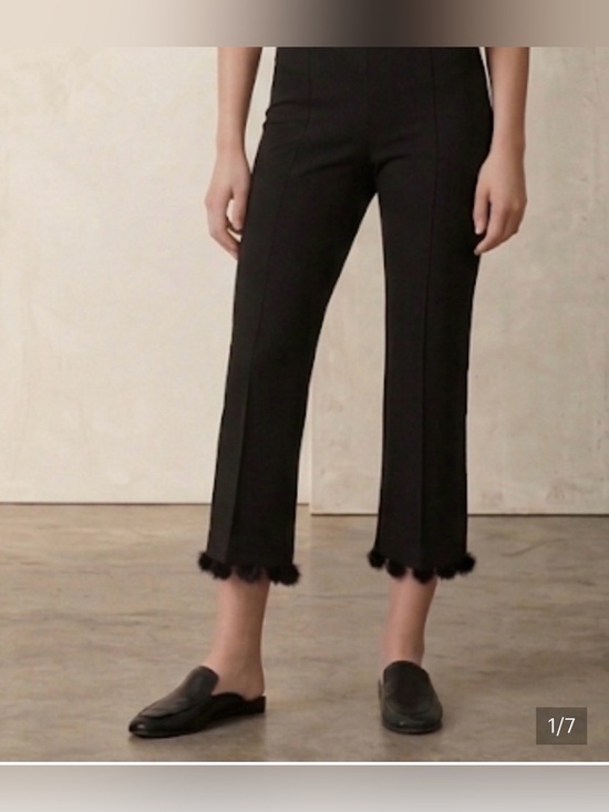 Vilagallo Pants - Vilagallo Black Cropped Straight Leg Mink Tassel Pom Pom Trimmed Party Pants 38